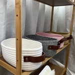 ABenkle Small Woven Basket, Mini Cotton Rope Storage Basket, Tiny White Basket, Shelf Basket, Oval Decorative Toy Dog Cat Basket for Nursery, Kids Room, Empty Gift Basket Baby Basket, 10" x 6" x 4" XS - Image 6