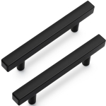 Qibaok 30 Pack Square Cabinet Handles Matte Black Cabinet Pulls 3-3/4" Hole Centers Drawer Pulls Stainless Steel Kitchen Handles for Cabinets, 6”Length Cabinet Hardware for Bathroom Farmhouse